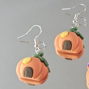 Hand Crafted Orange Pumpkin Fairy House Earrings